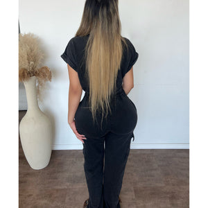 Wendy Short Sleeve Jumpsuit (Washed Black)