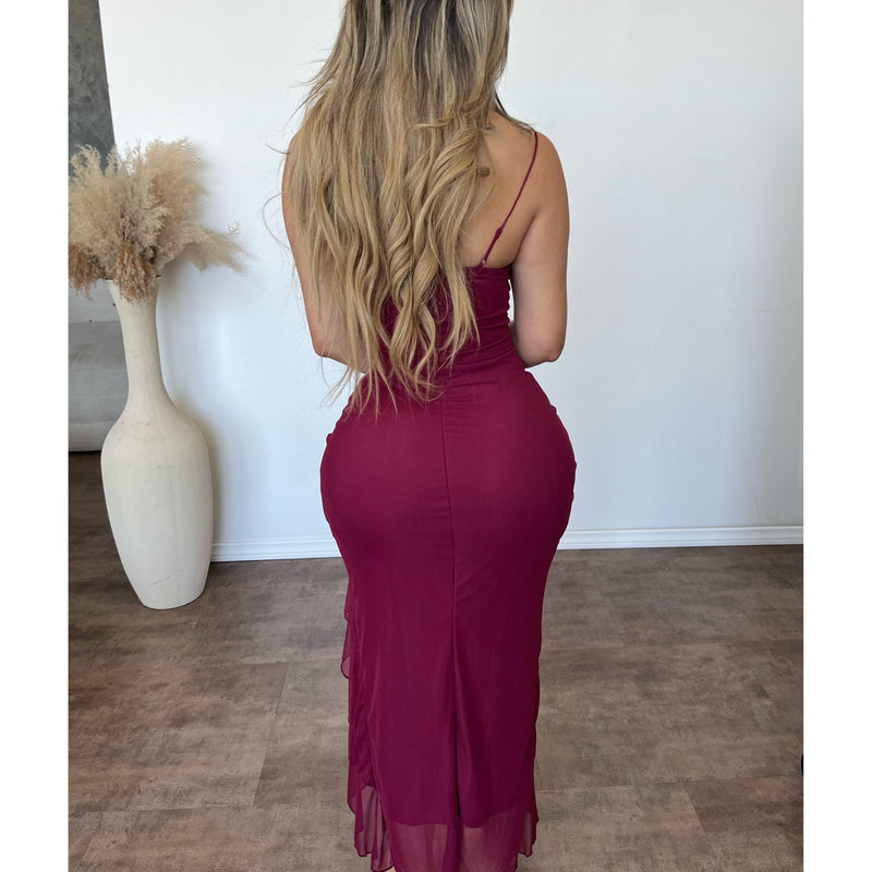 Bianca Mesh Dress (Burgundy)