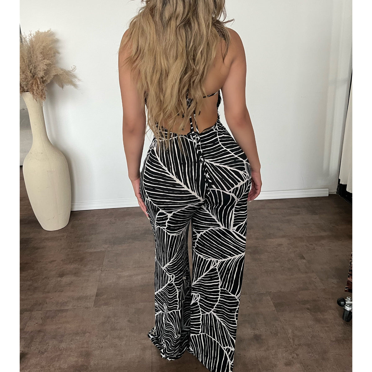 Nena Tie Top Jumpsuit (Black/White)