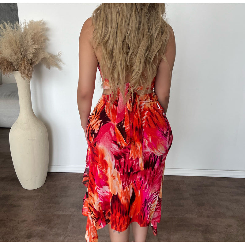 Casandra Print Top & Skirt Set (Orange Combo)