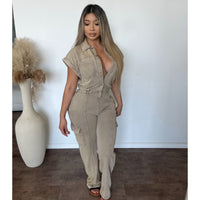 Wendy Short Sleeve Jumpsuit (Washed Mocha)