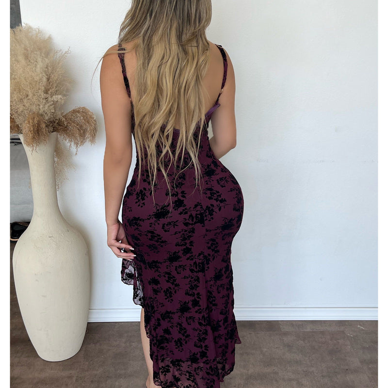 Angelica Mesh Dress (Burgundy)