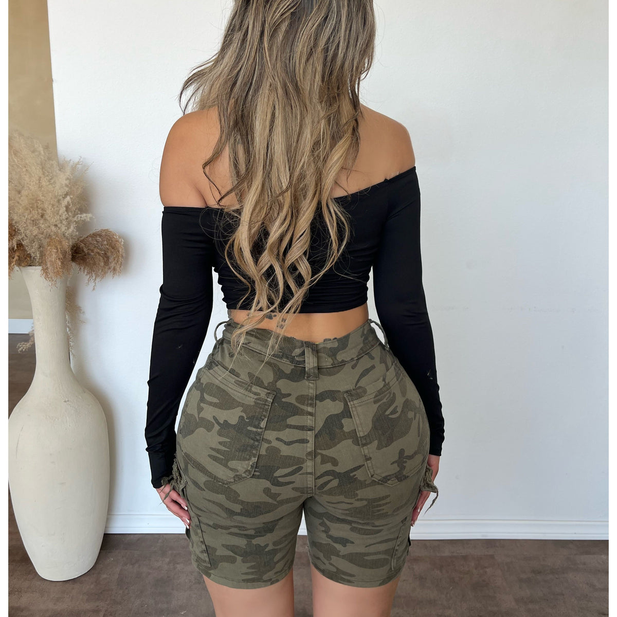 James Cargo Style Shorts W Stretch (Camo Green)