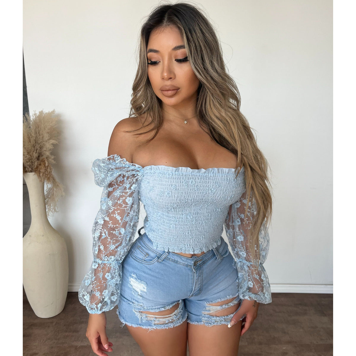 Melody Ripped Stretch Shorts (Light Wash)