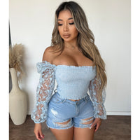 Melody Ripped Stretch Shorts (Light Wash)