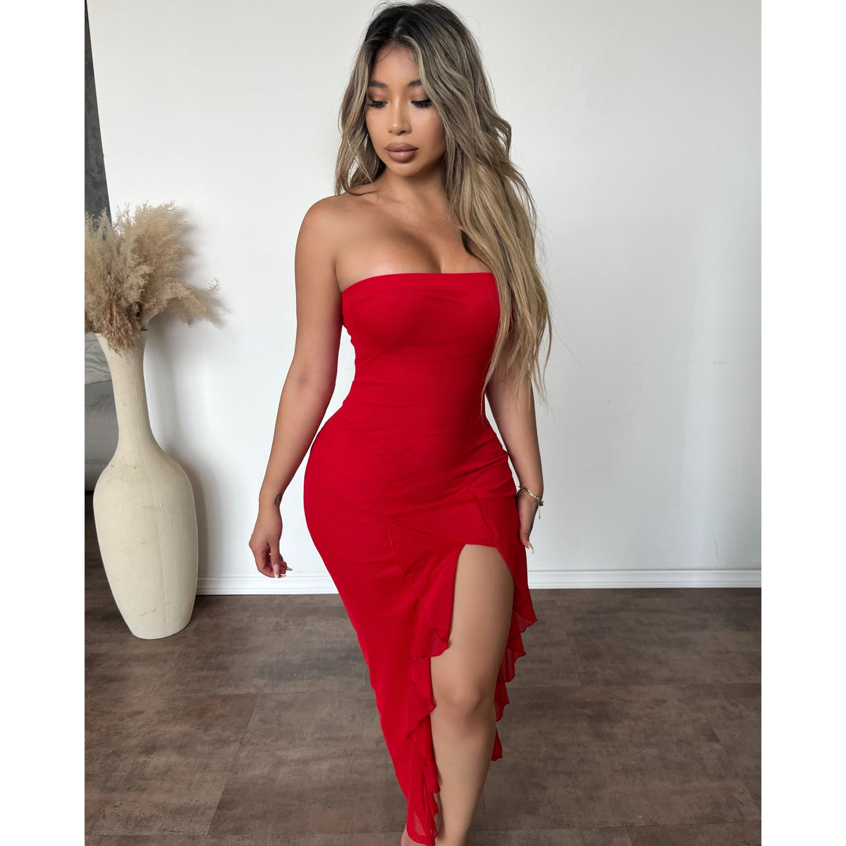 Selena Power Mesh Dress (Red)