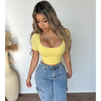 Amber Short Sleeve Crop Top (Yellow)