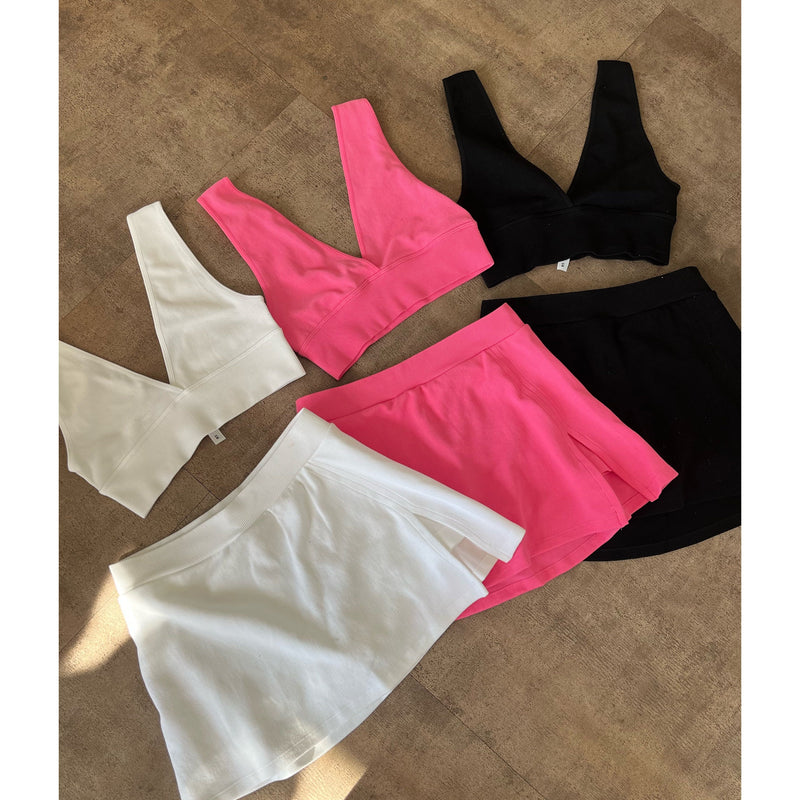 Jasmine V Neck Seamless Top Skirt Set (White)