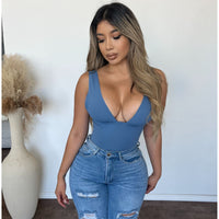 Ashanti Deep V Bodysuit (Denim Blue)