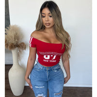 Andrea Off The Shoulder Graphic Crop Tee (Red)