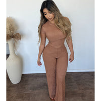 Marry Crinkle Short Sleeve Loungewear set (Camel)