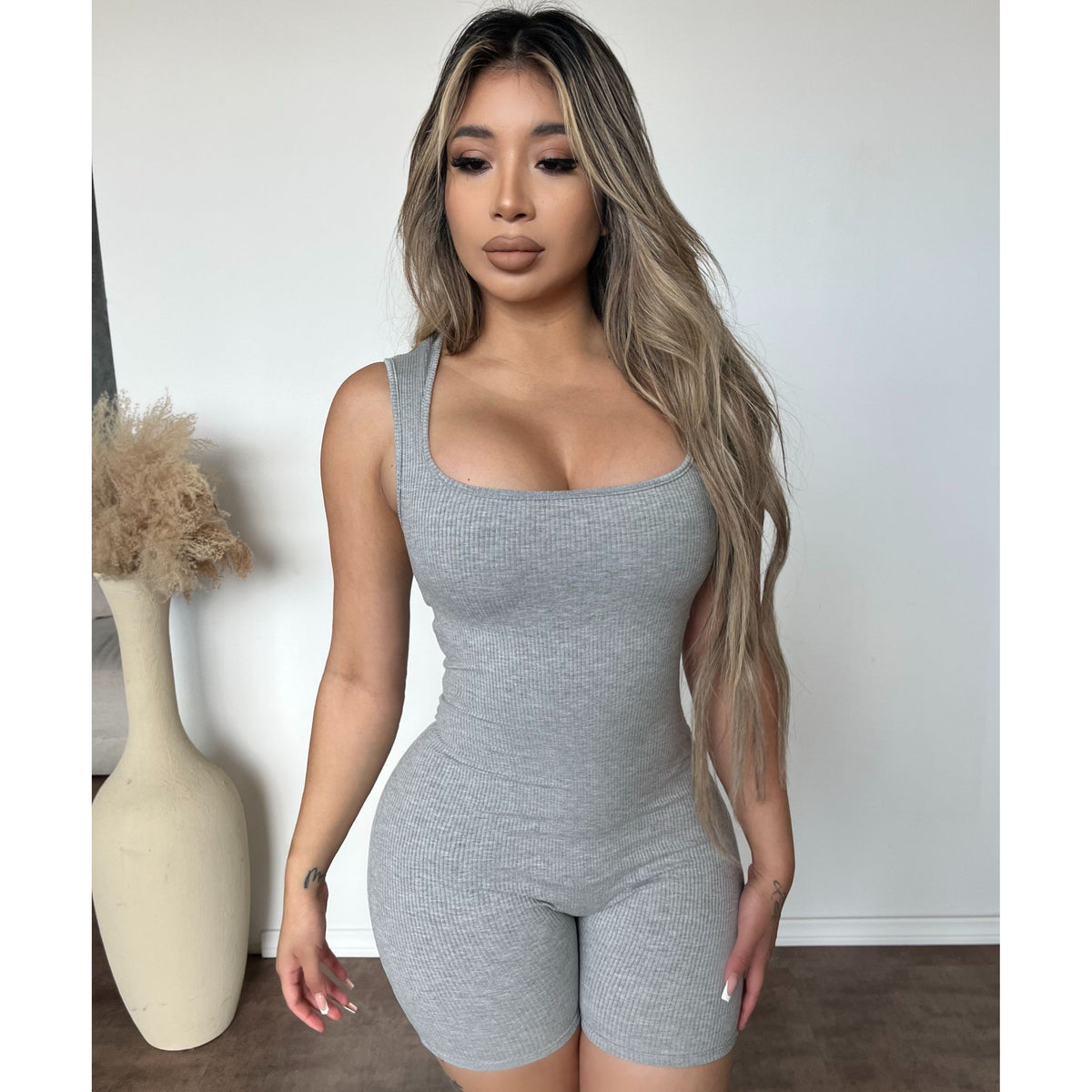 Nena Square Neck Romper (H Grey)