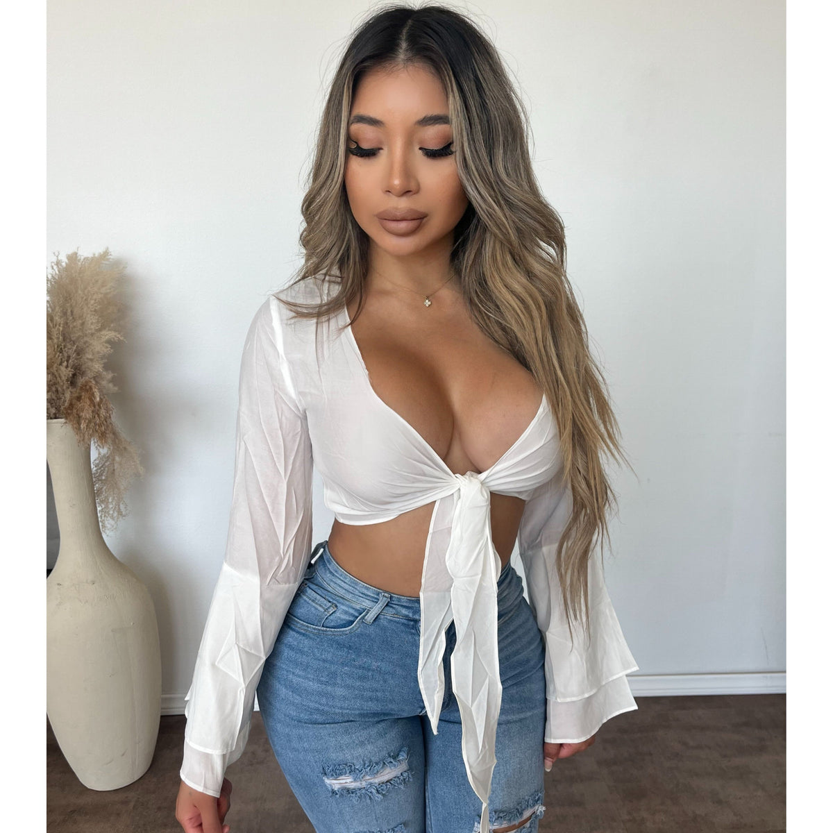 Scarlette Long Sleeve Tie Front (White)