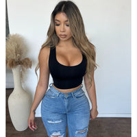 Karen Round Neck No Sleeve Top (Black)