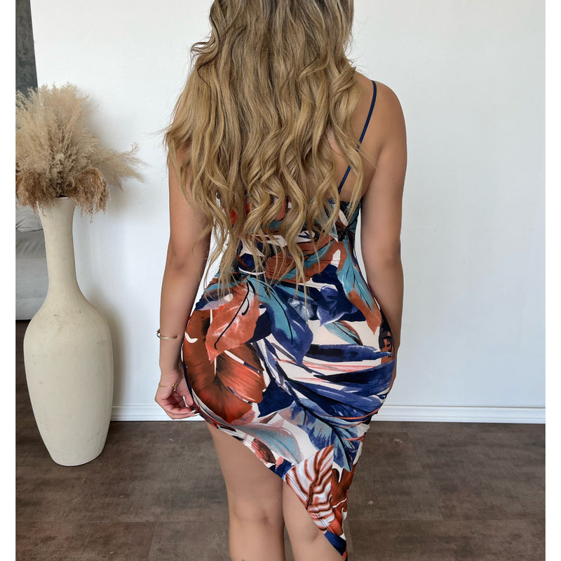 Isla Jungle Theme Print Dress (Navy/Orange)