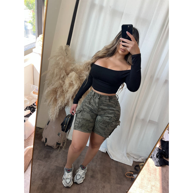 James Cargo Style Shorts W Stretch (Camo Green)