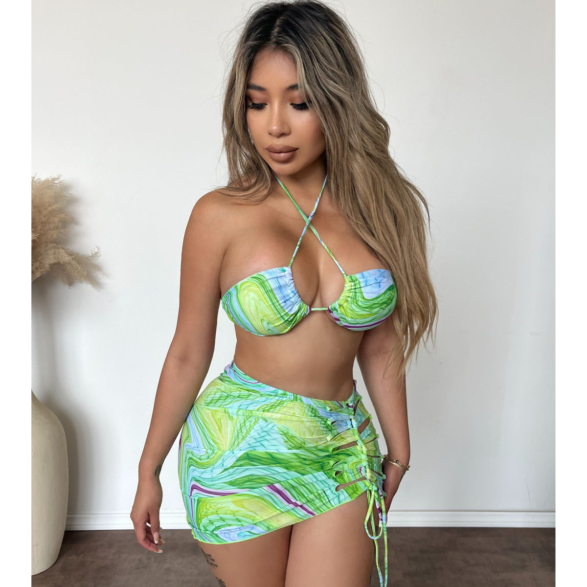 Amanda 3 Piece Bikini Set (Light Green)