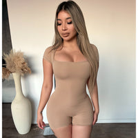 Wendy Square Neck Short Sleeve Romper (Sand)