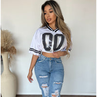 Michelle Cropped Jersey Top (White)