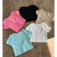 Addie Deep V Neck Top (Light Taupe)