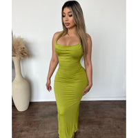 Jackie Halter Neck Cowl Long Dress (Avocado)