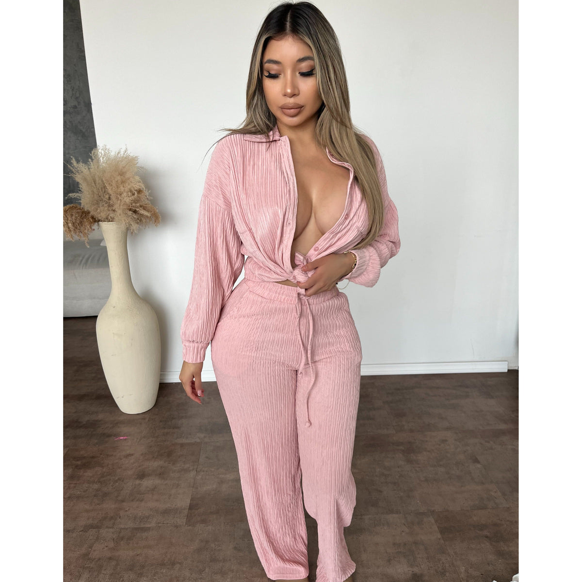 Anna Button Down Set (Pink)