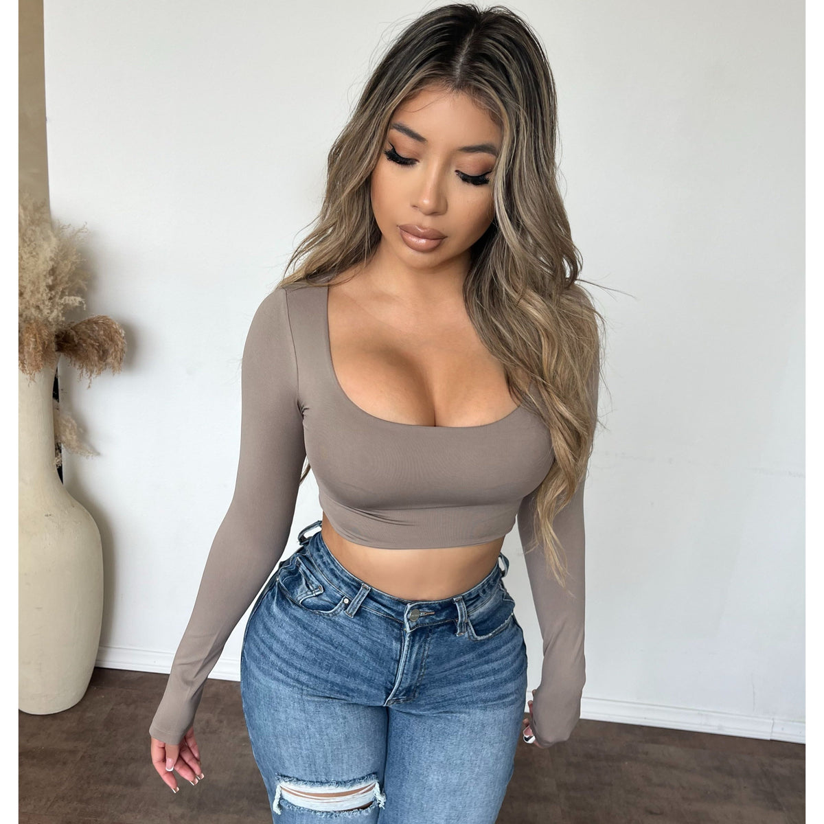 Kayte Crew Neck Long Sleeve Top (Ash)