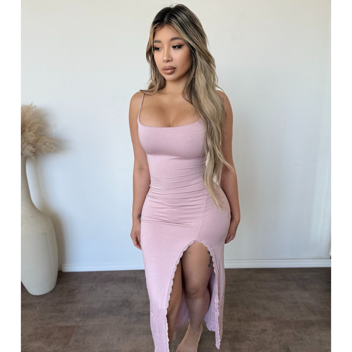 Selena Side Slit Maxi Dress (Dusty Lilac)