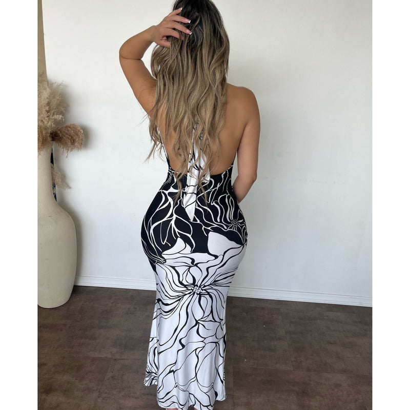 Veronica Dress W Print (Off White)