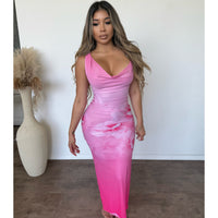 Dianna Flower Print Long Dress (Pink)