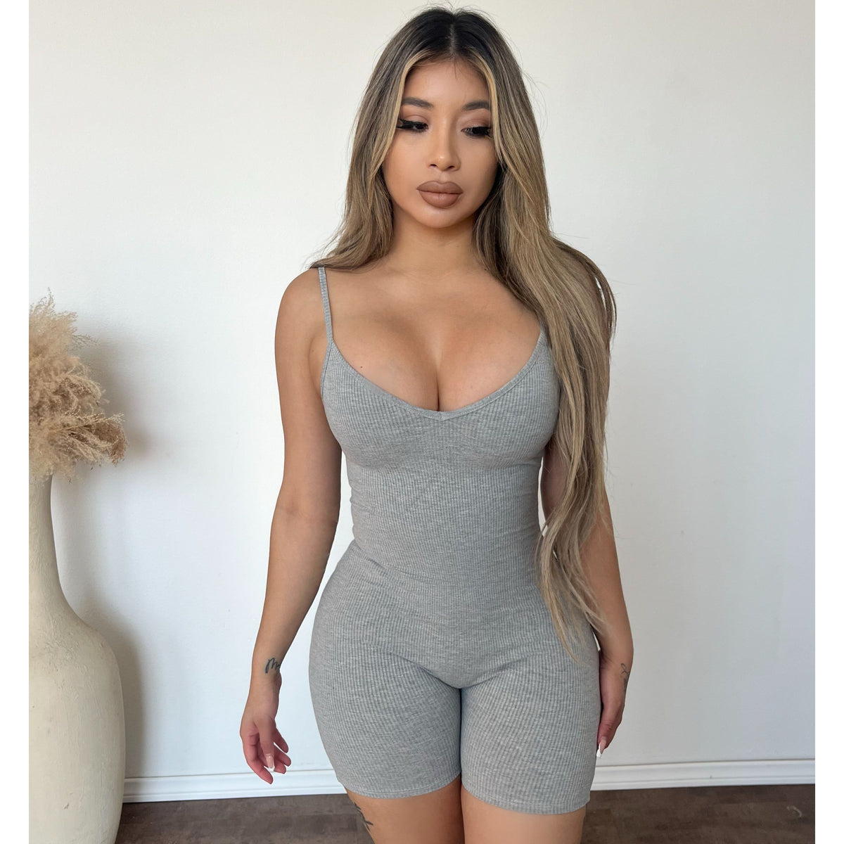 Lema V Neck Romper (H Grey)