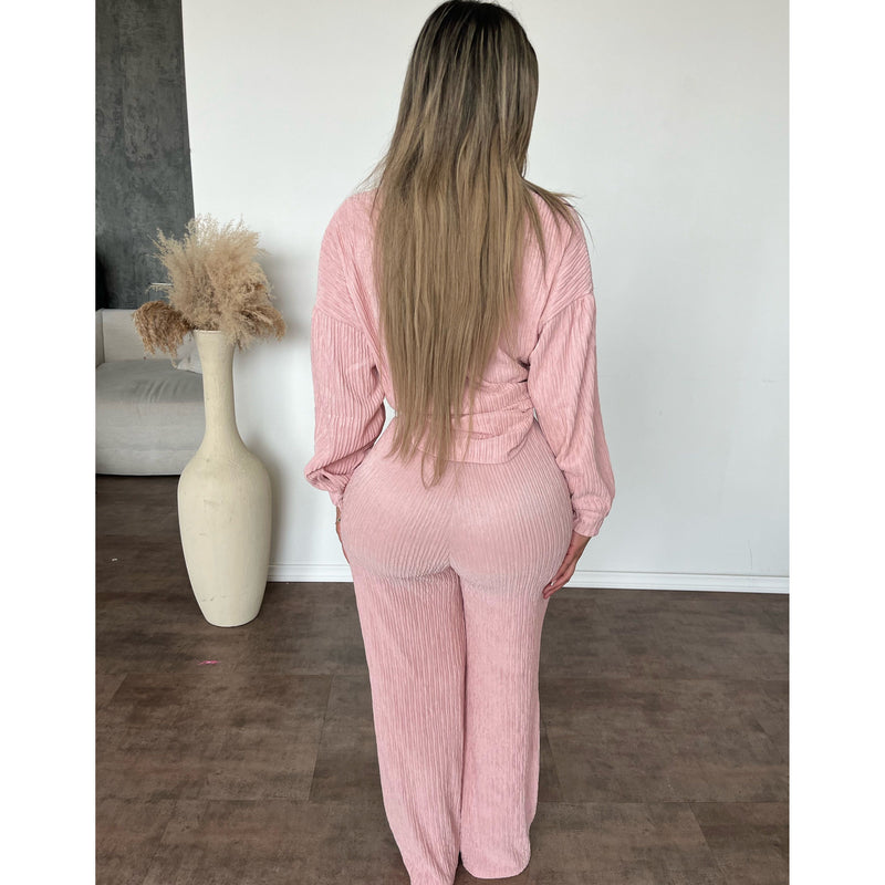 Anna Button Down Set (Pink)