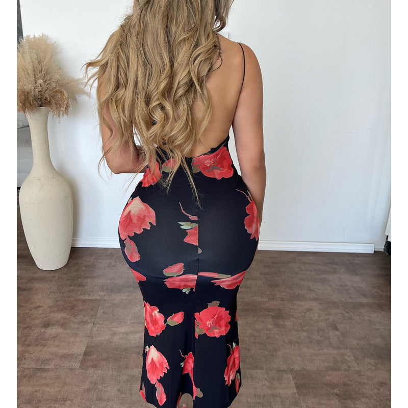 Victoria Mesh Dress Lace Trim (Black/Red)