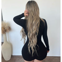 Nyla Long Sleeve Romper (Black)