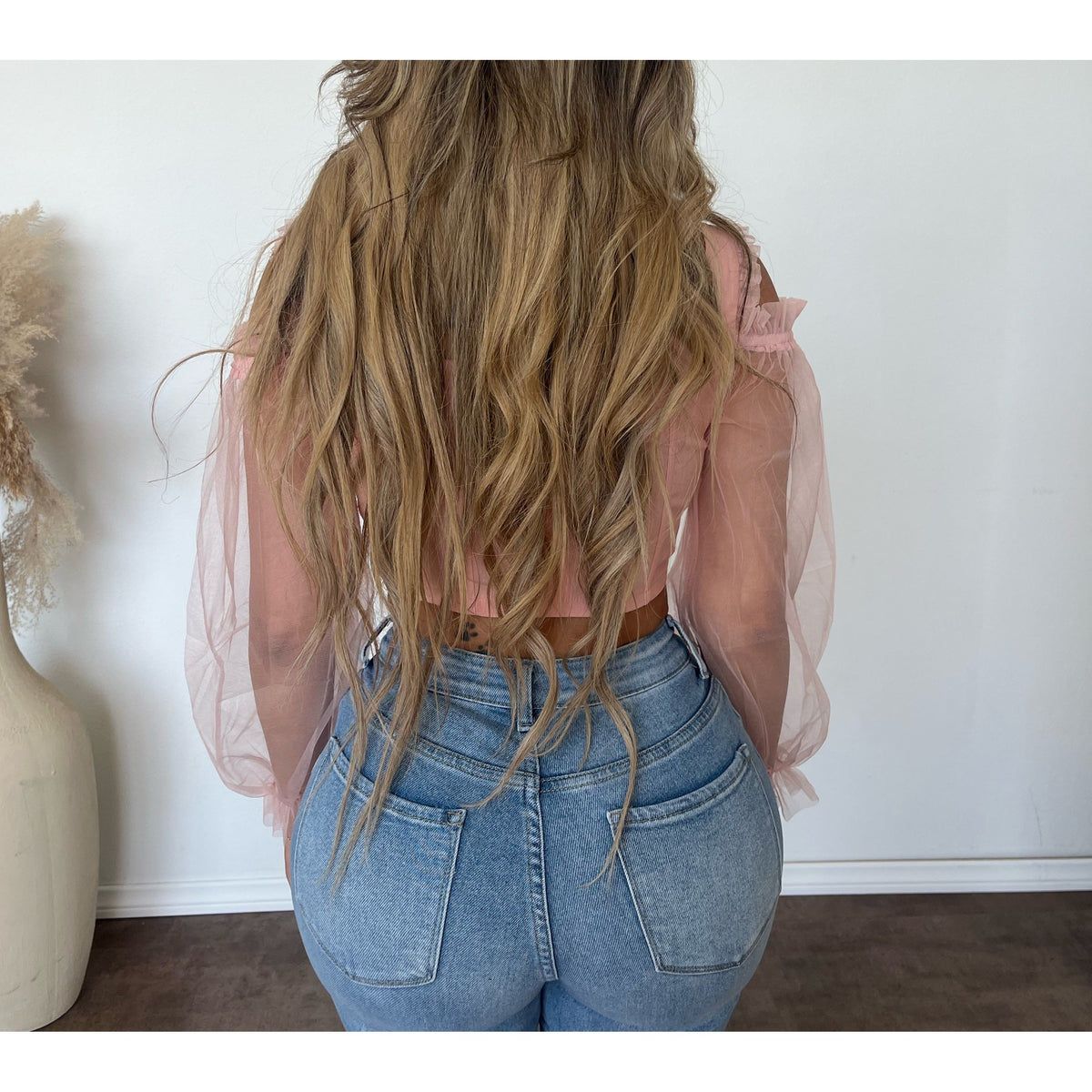 Sadie Long Sleeve Mesh Top (Light Pink)