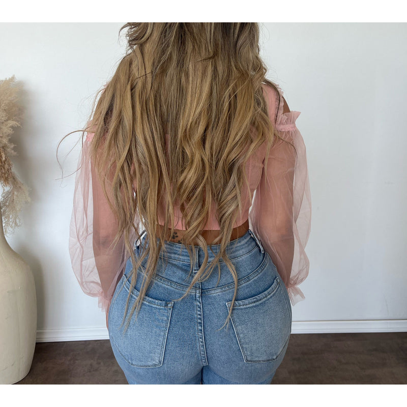 Sadie Long Sleeve Mesh Top (Light Pink)