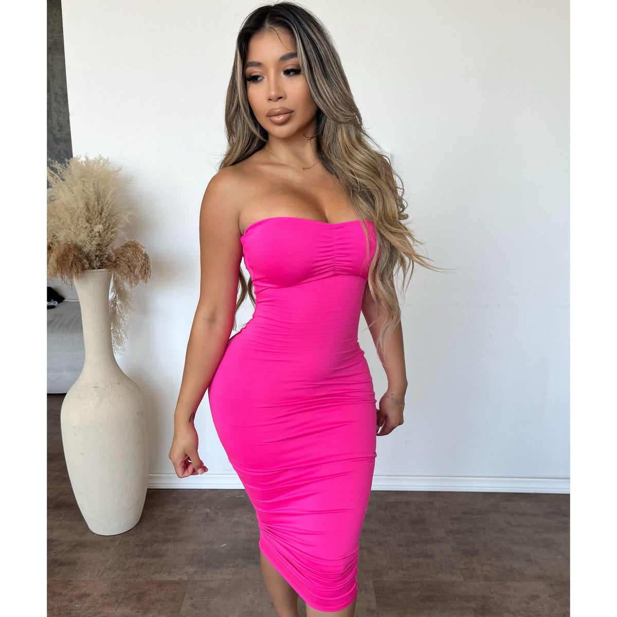 Hannah Long Tube Dress (Fushia)