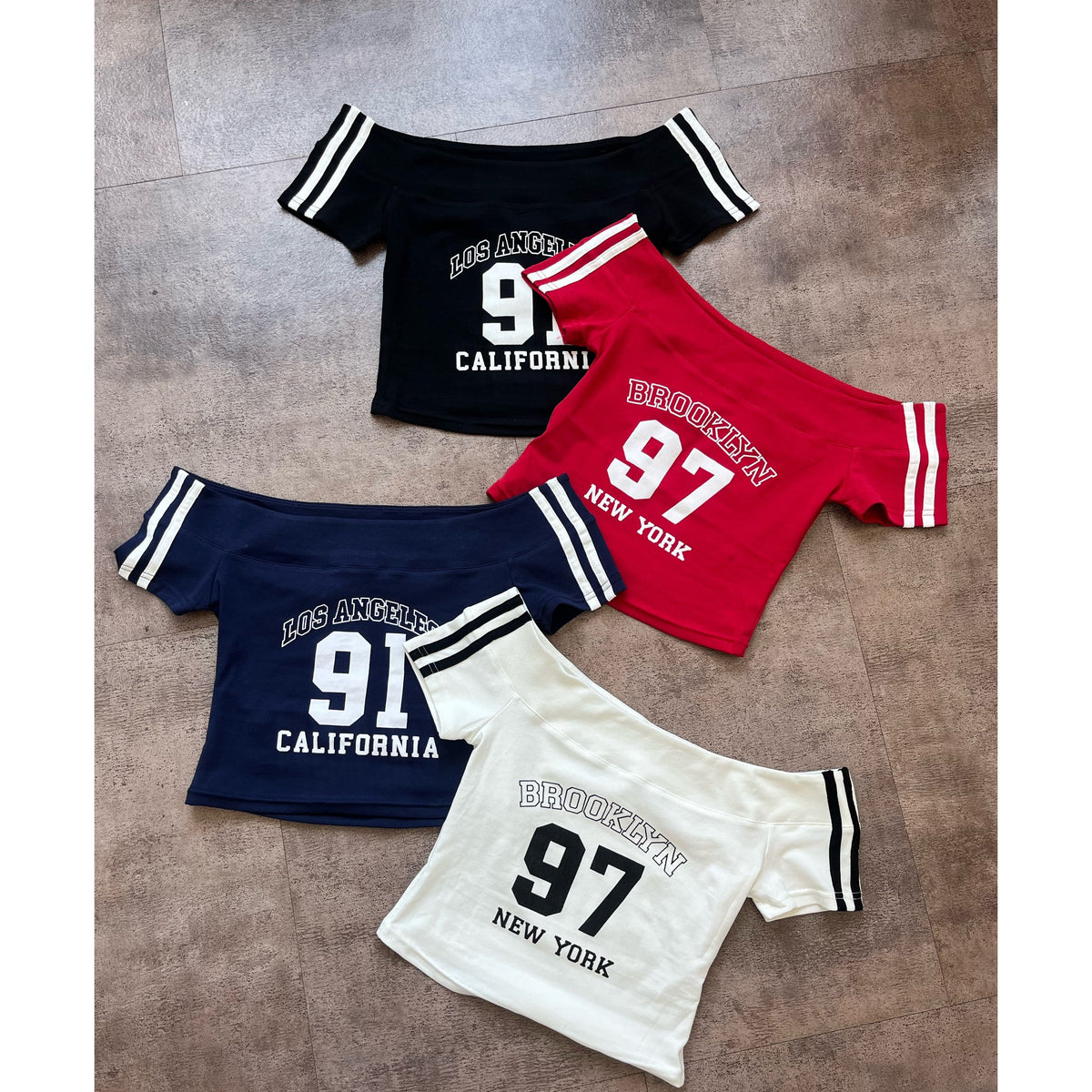 Andrea Off The Shoulder Graphic Crop Tee (Red)