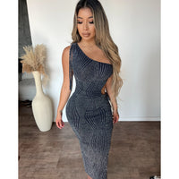 Amanda Nylon Metallic Glitter Dress (Navy)