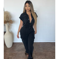 Wendy Short Sleeve Jumpsuit (Washed Black)