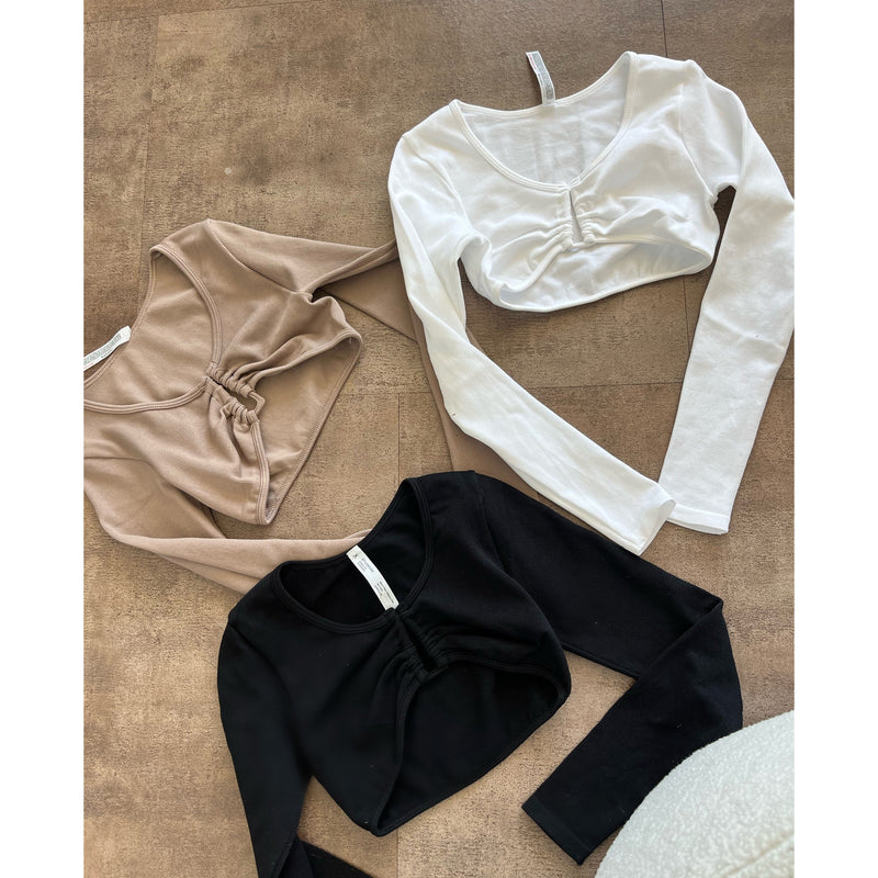 Jenny Long Sleeve Front U Bra Top (Ash)