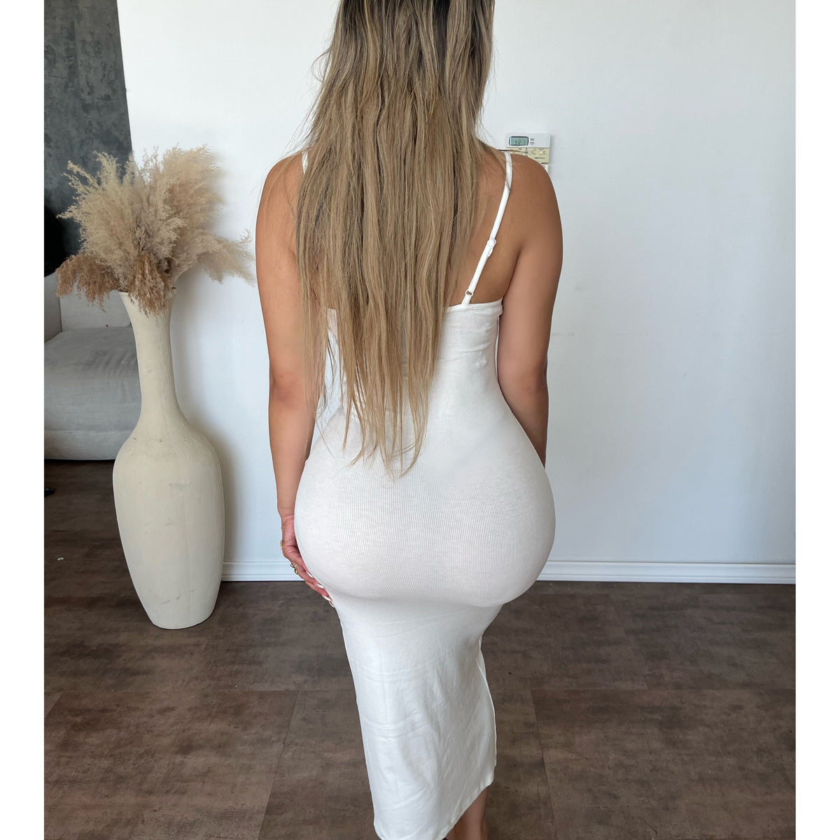 Veronica Ribbed Maxi Dress (White)