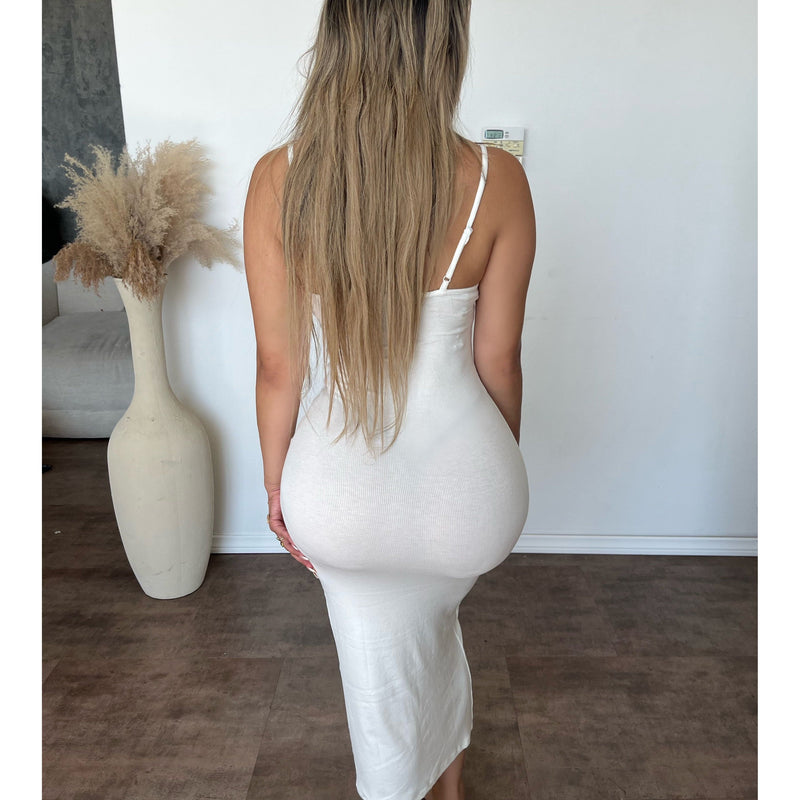 Veronica Ribbed Maxi Dress (White)