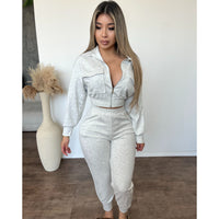 Ari Zip Up & Cuff Pant 2 Piece (Ivory Marl)