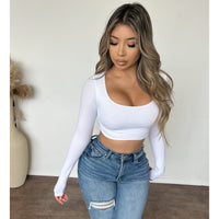 Kayte Crew Neck Long Sleeve Top (White)