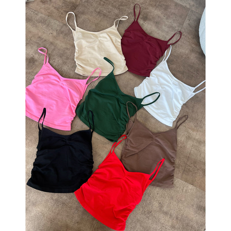 Emi Seamless Shirring Cami Top (Black)