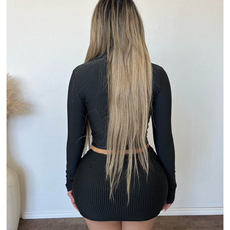 Addison Pinstrip 2 Pice Skirt Set (Black)
