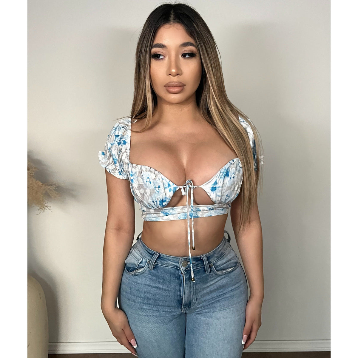 Henna Flower Top (Grey/Blue)