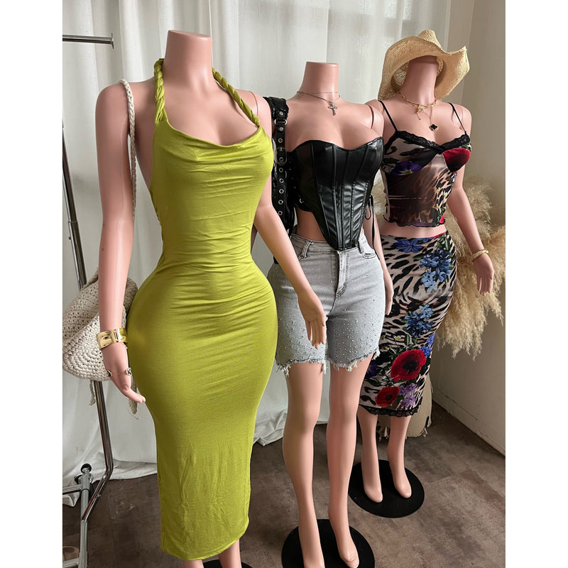 Jackie Halter Neck Cowl Long Dress (Avocado)