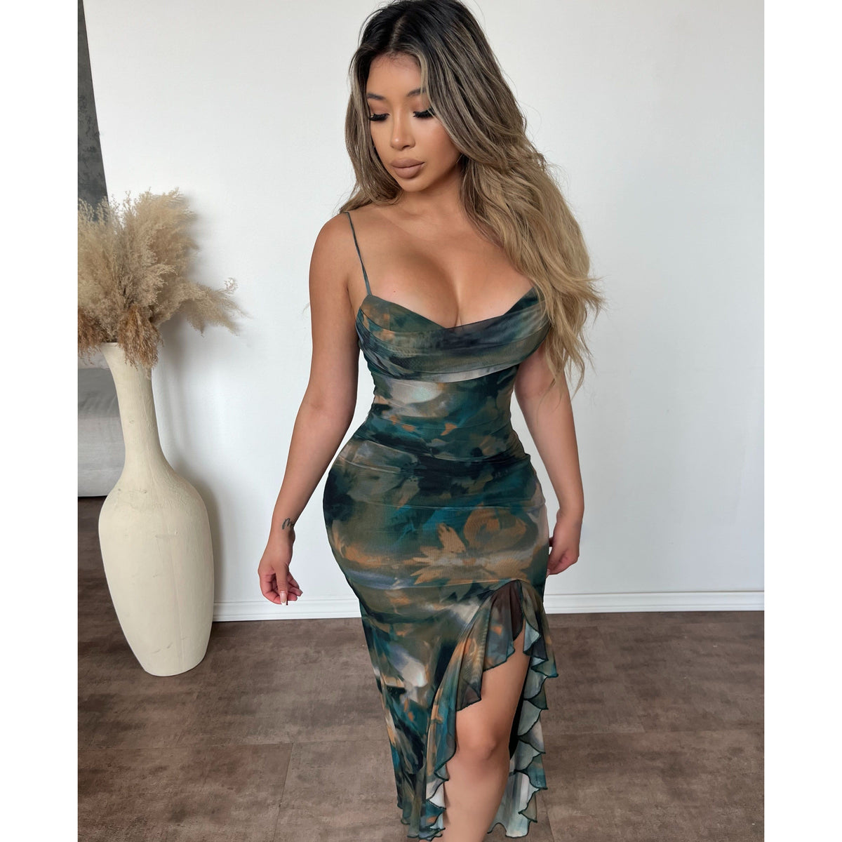 Cindy Mesh Dress (Green Multi)